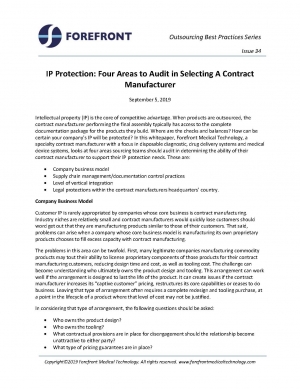 IP Protection: Four Areas to Audit in Selecting A Contract Manufacturer