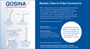 Qosina’s Barbed, Tube-to-Tube Connectors are Quick and Easy to Assemble