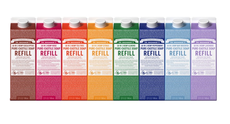 Dr. Bronner’s Launches New Pure-Castile Liquid Soap Refill Cartons 